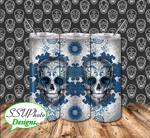 Blue sugar skull  20 OZ Skinny Tumbler Straight