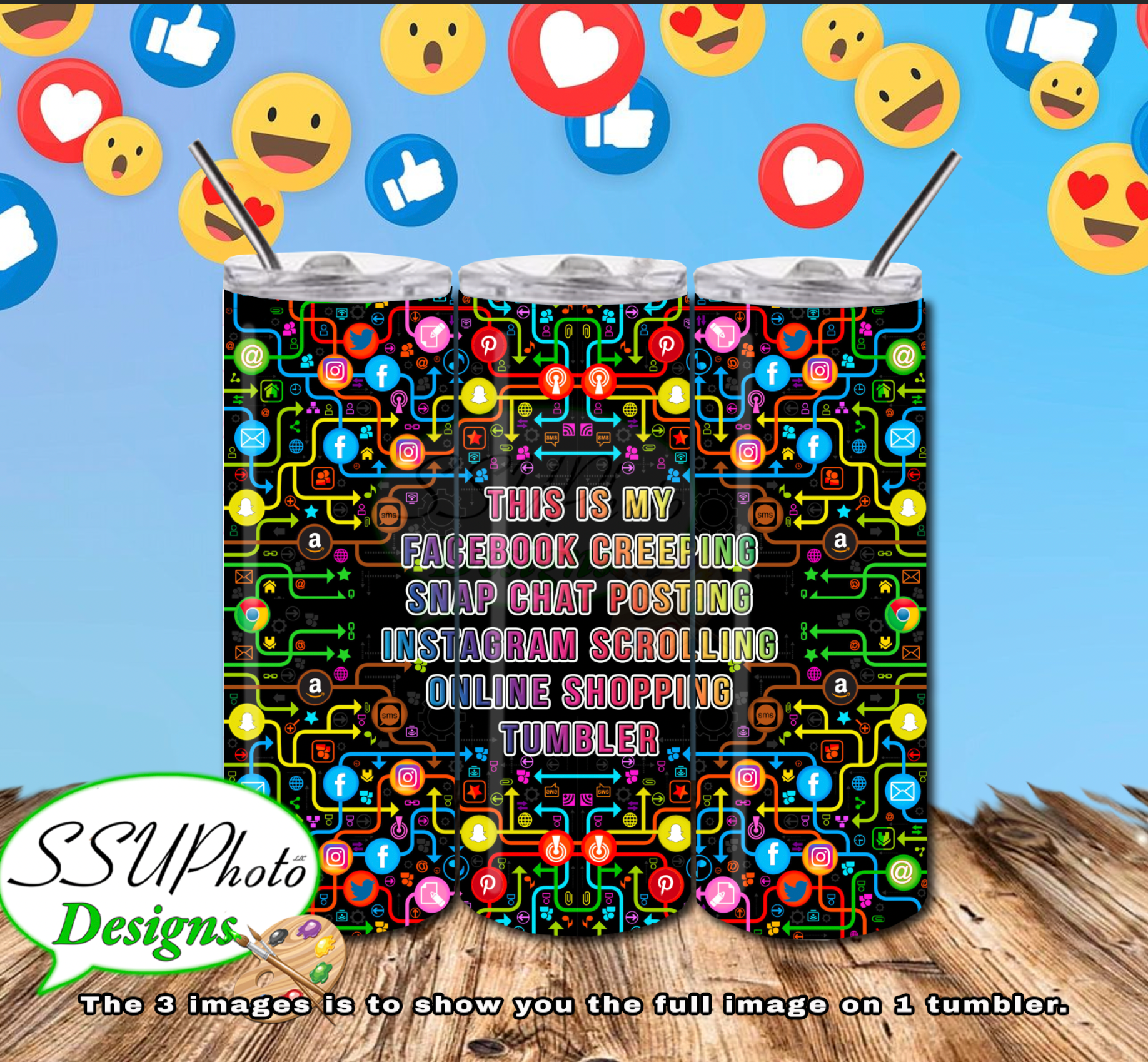 Social Media all Digital Design 20 OZ Skinny Tumbler