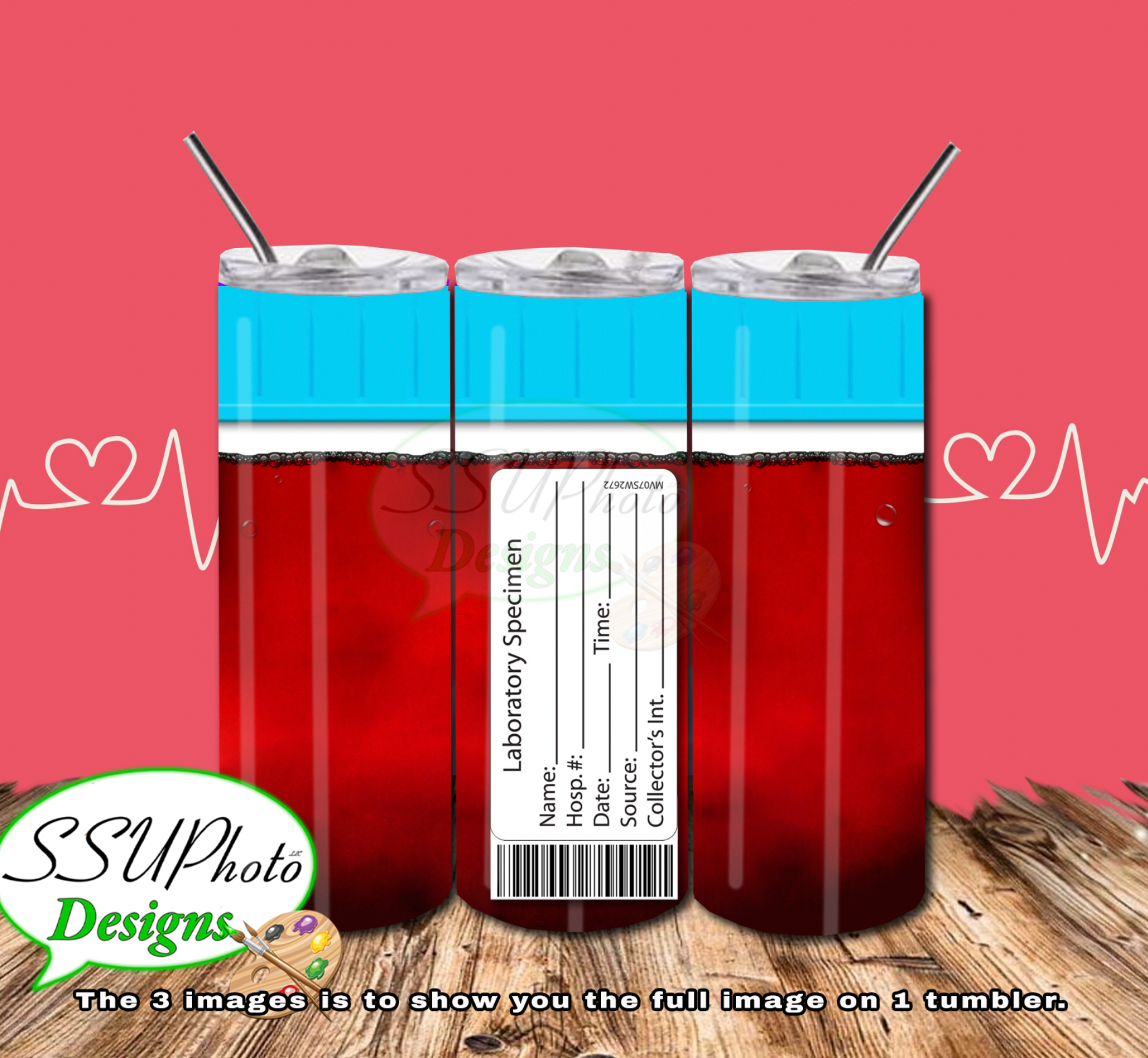 Blood Vials SET Digital Design 20 OZ Skinny Tumbler