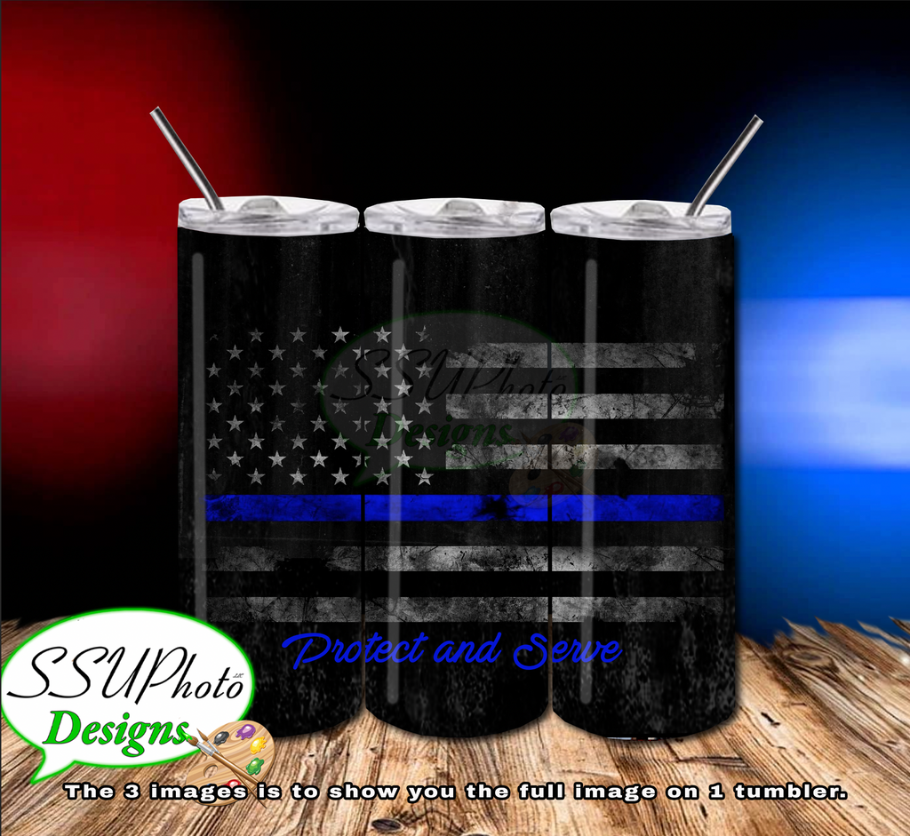Thin Blue Line 20 OZ Skinny TumblerD Digital Design