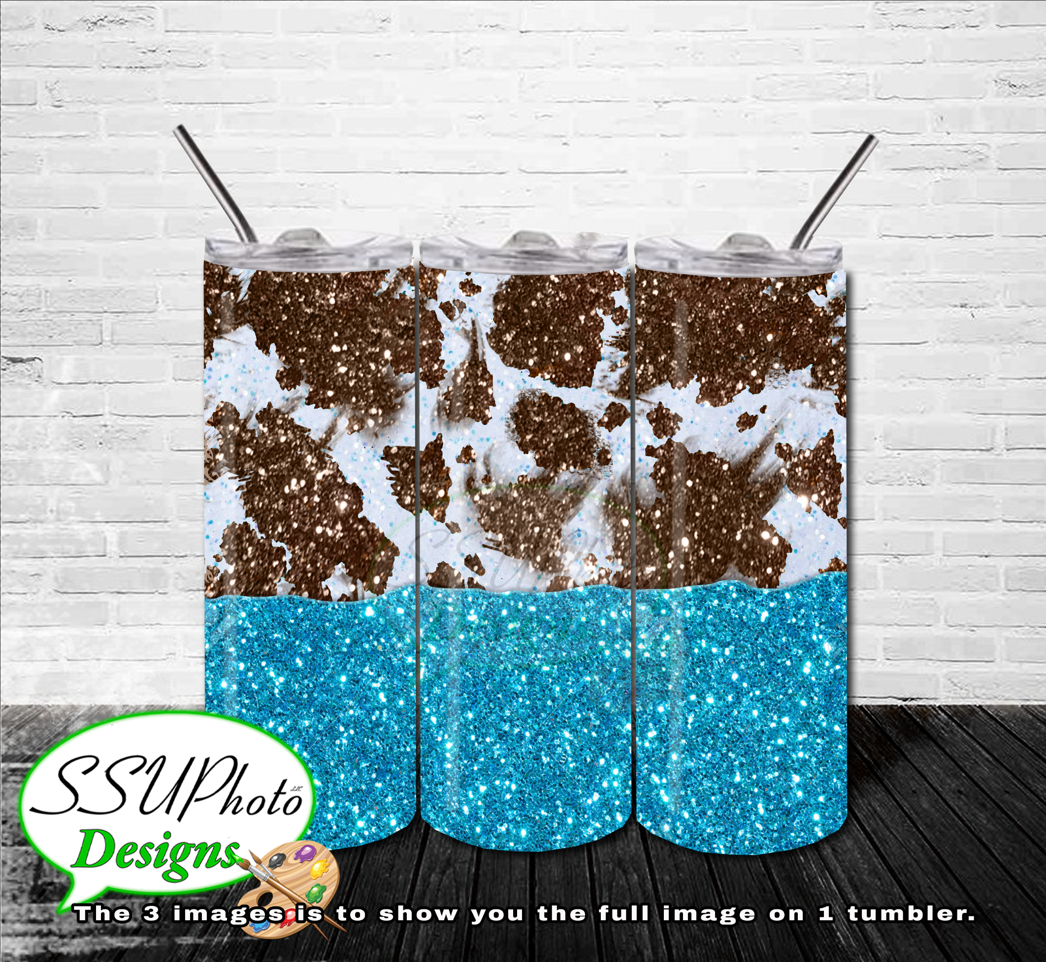 Glitter Cow 20 OZ Skinny TumblerD Digital Design