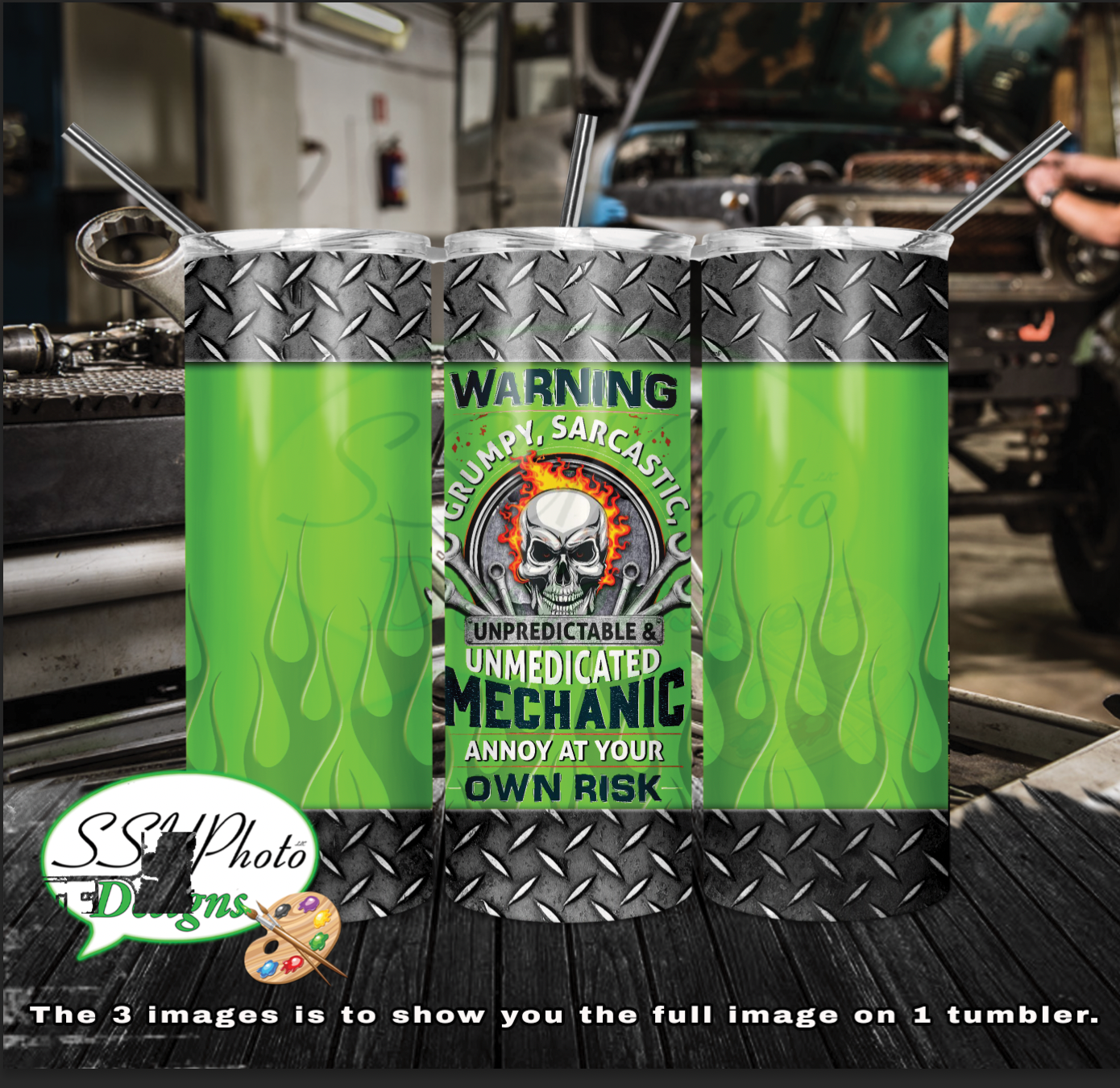 Unmedicated Mechanic 20 OZ Skinny TumblerD Digital Design