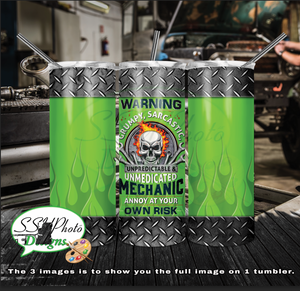 Unmedicated Mechanic 20 OZ Skinny TumblerD Digital Design