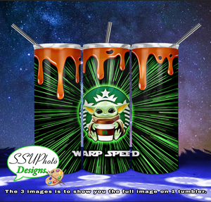 Yoda Warp Speed coffee  20 OZ Skinny TumblerD Digital Design