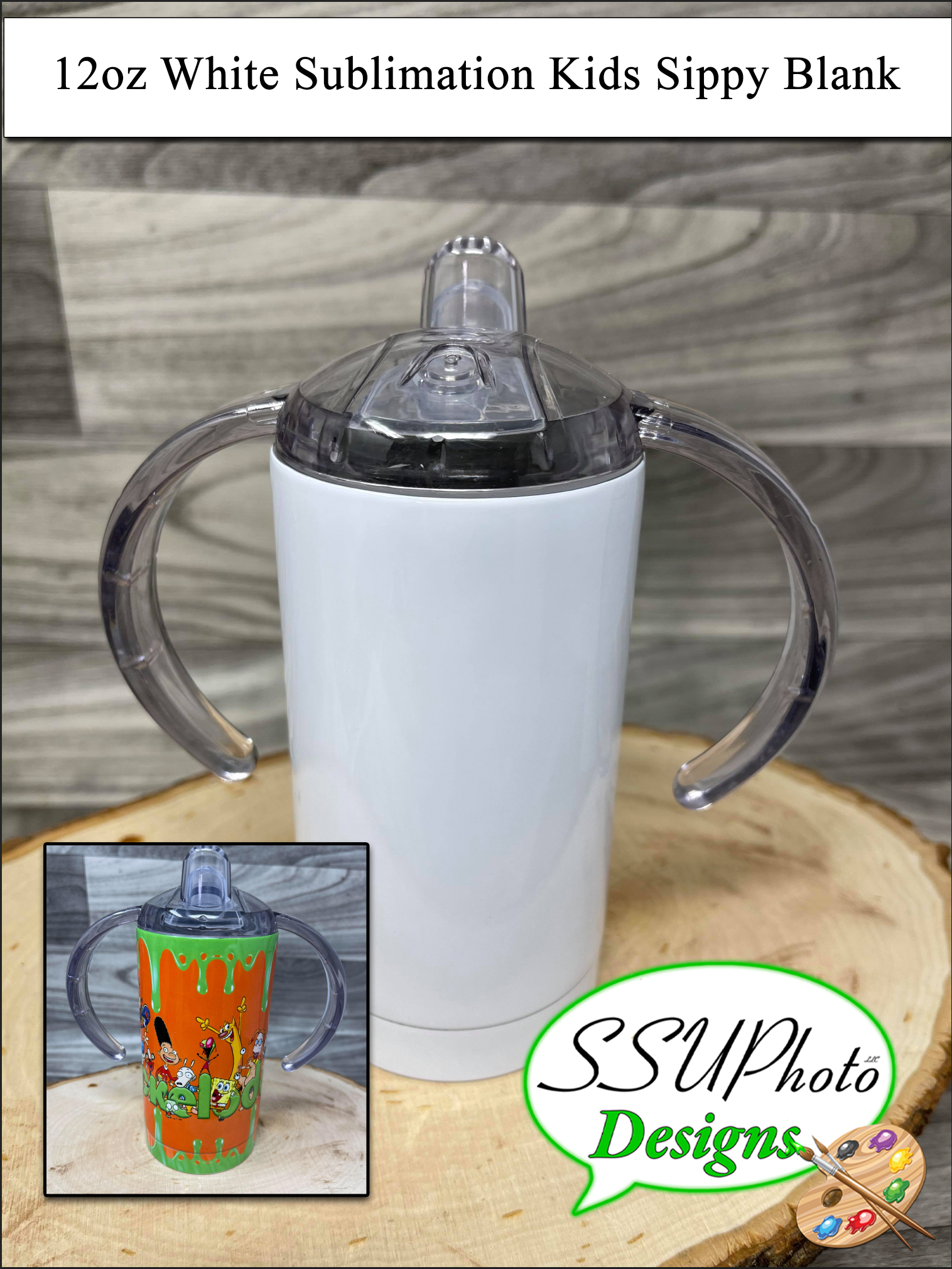 12oz Kids Blank White Sublimation Sippy Cup
