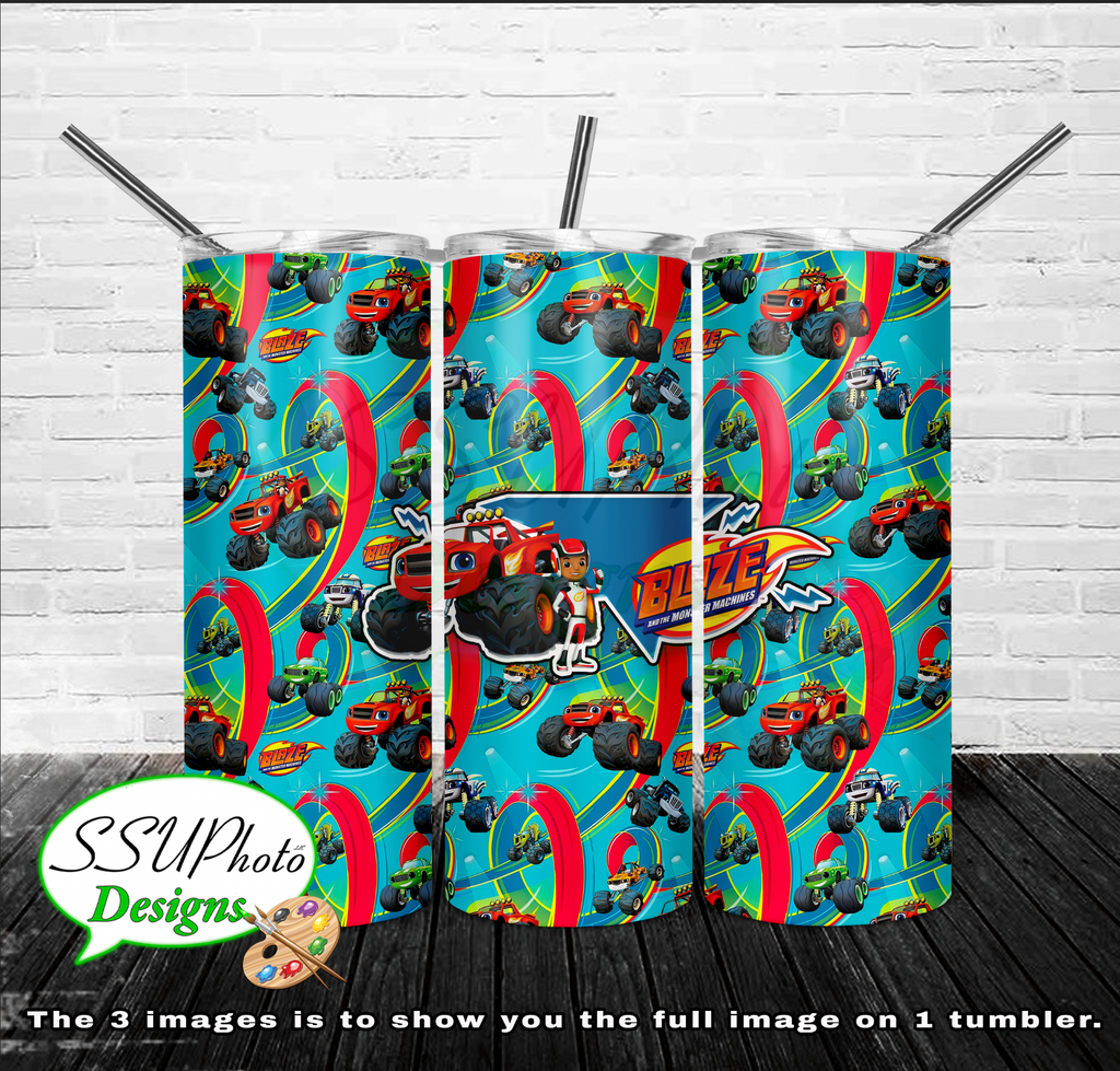 Blaze Monster truck 20 OZ Skinny TumblerD Digital Design