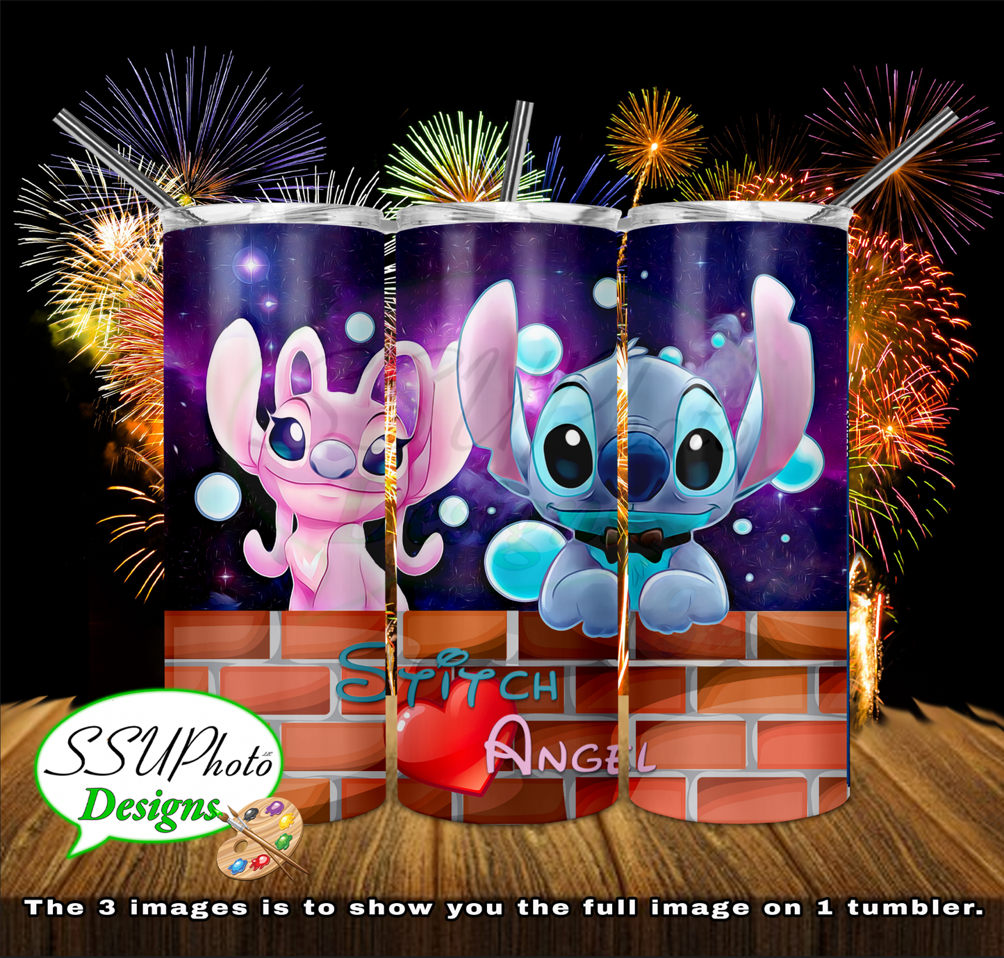 Stitch and Angel  20 OZ Skinny TumblerD Digital Design