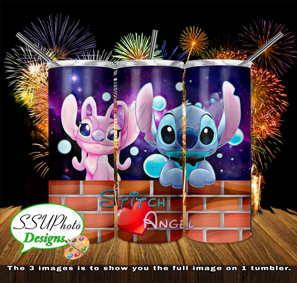 Stitch and Angel  20 OZ Skinny TumblerD Digital Design