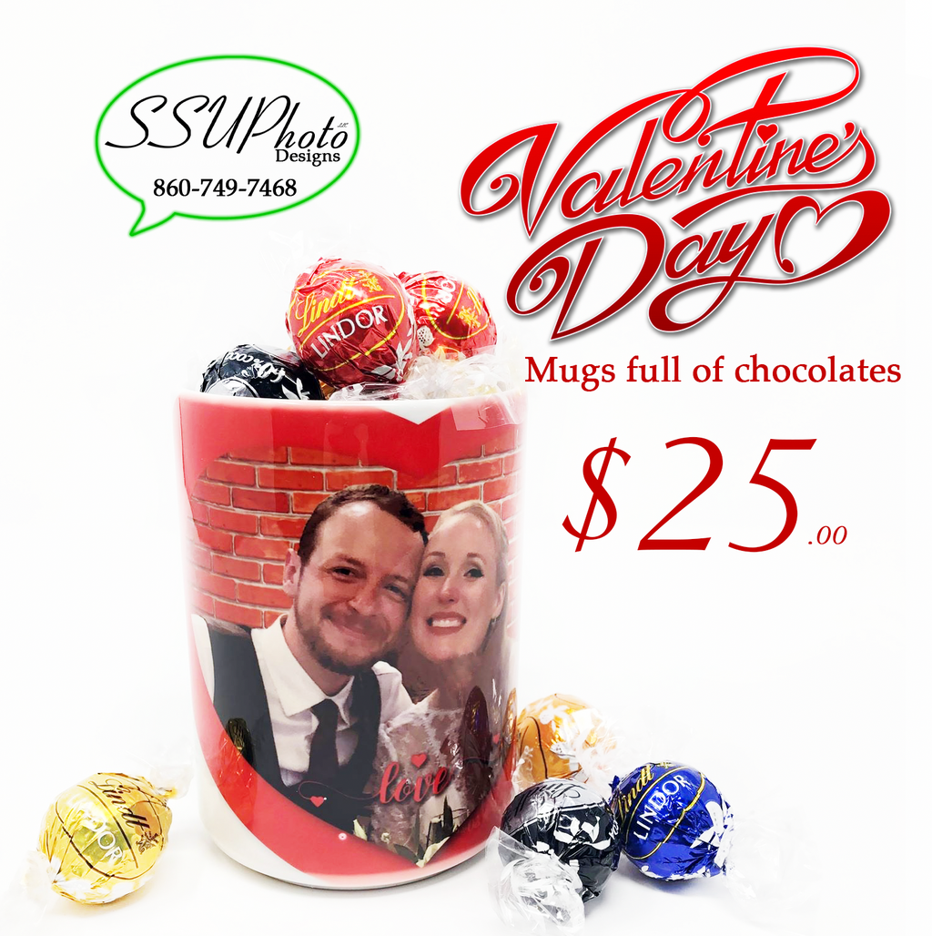 Photo mug filled with chocolates