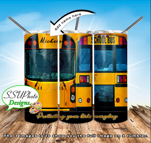 School Bus add Name 20 OZ Skinny TumblerD Digital Design