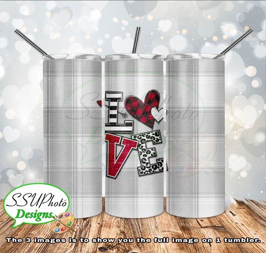 LOVE plaid Hearts 20 OZ Skinny TumblerD Digital Design