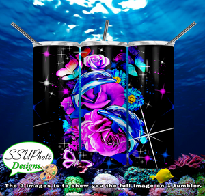 Dolphins butterfly 20 oz and 30oz OZ Skinny TumblerD Digital Design