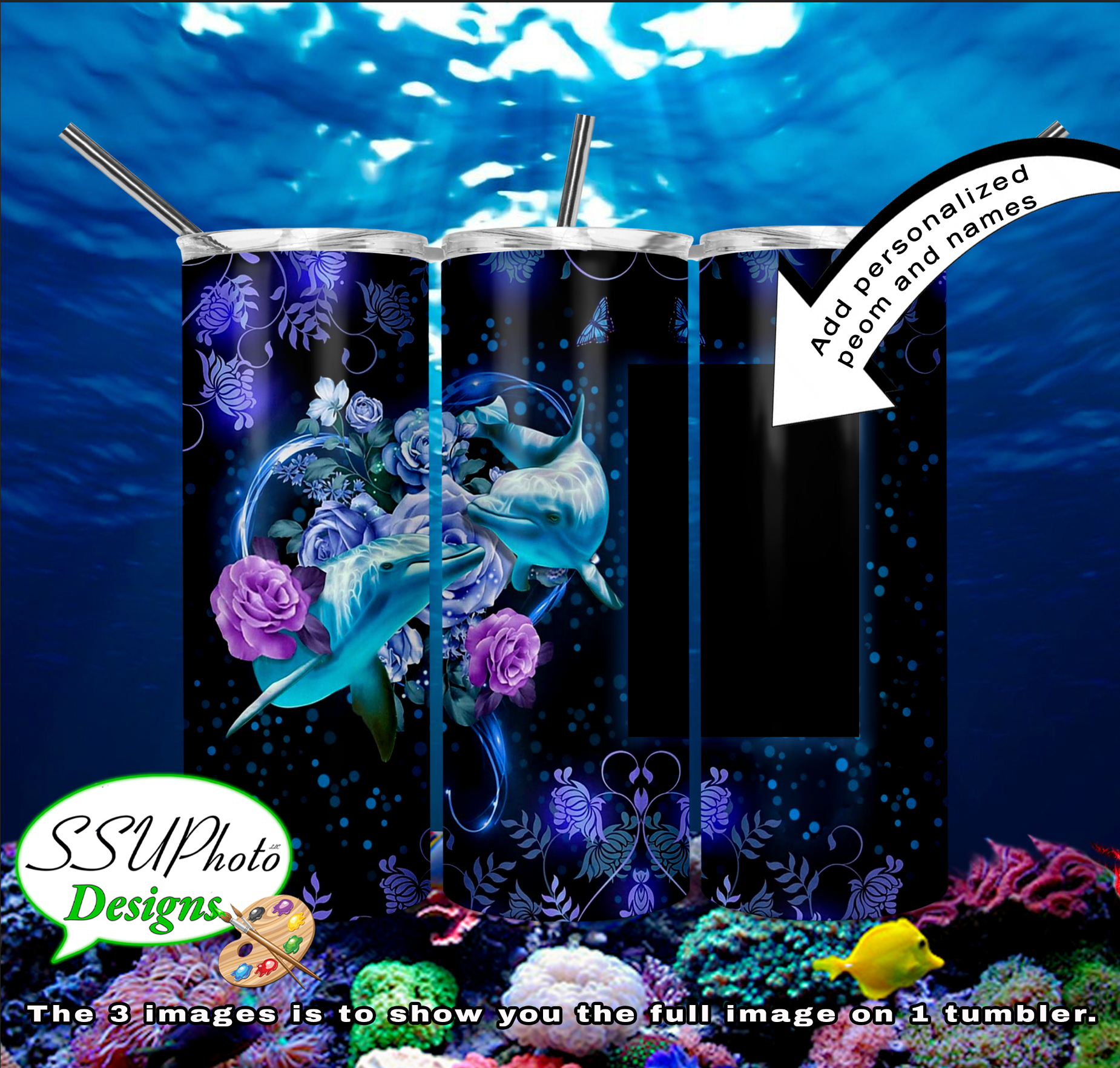 personalized Dolphins 20 oz and 30oz OZ Skinny TumblerD Digital Design