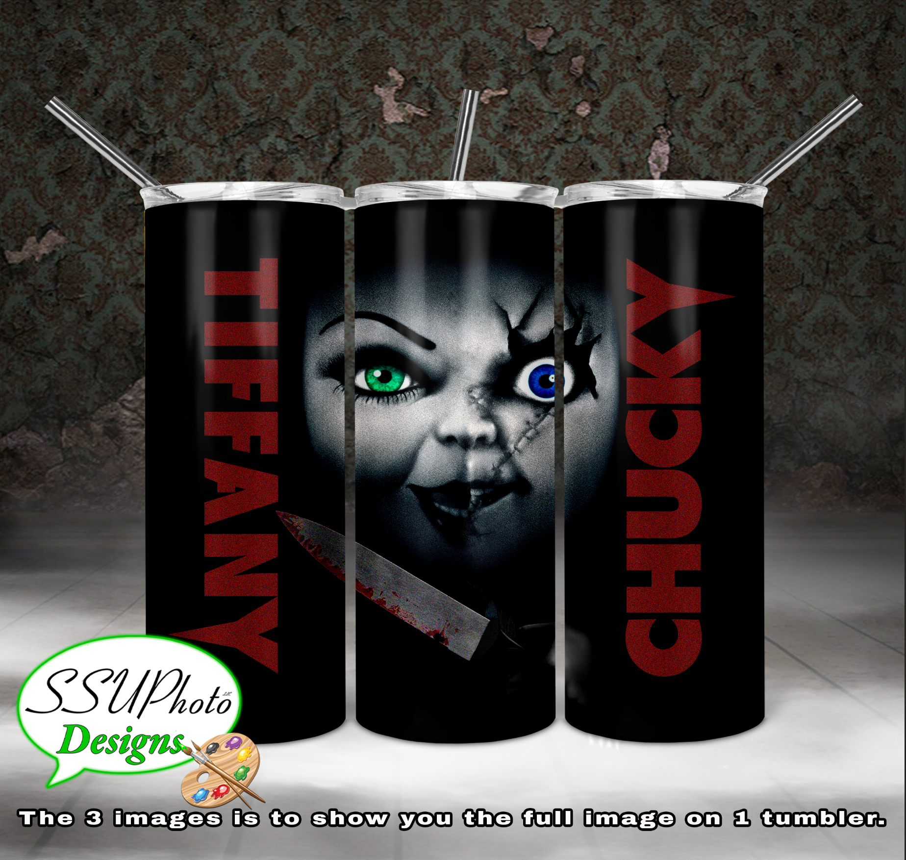 Chucky and Tiffany 20 oz and 30oz OZ Skinny TumblerD Digital Design