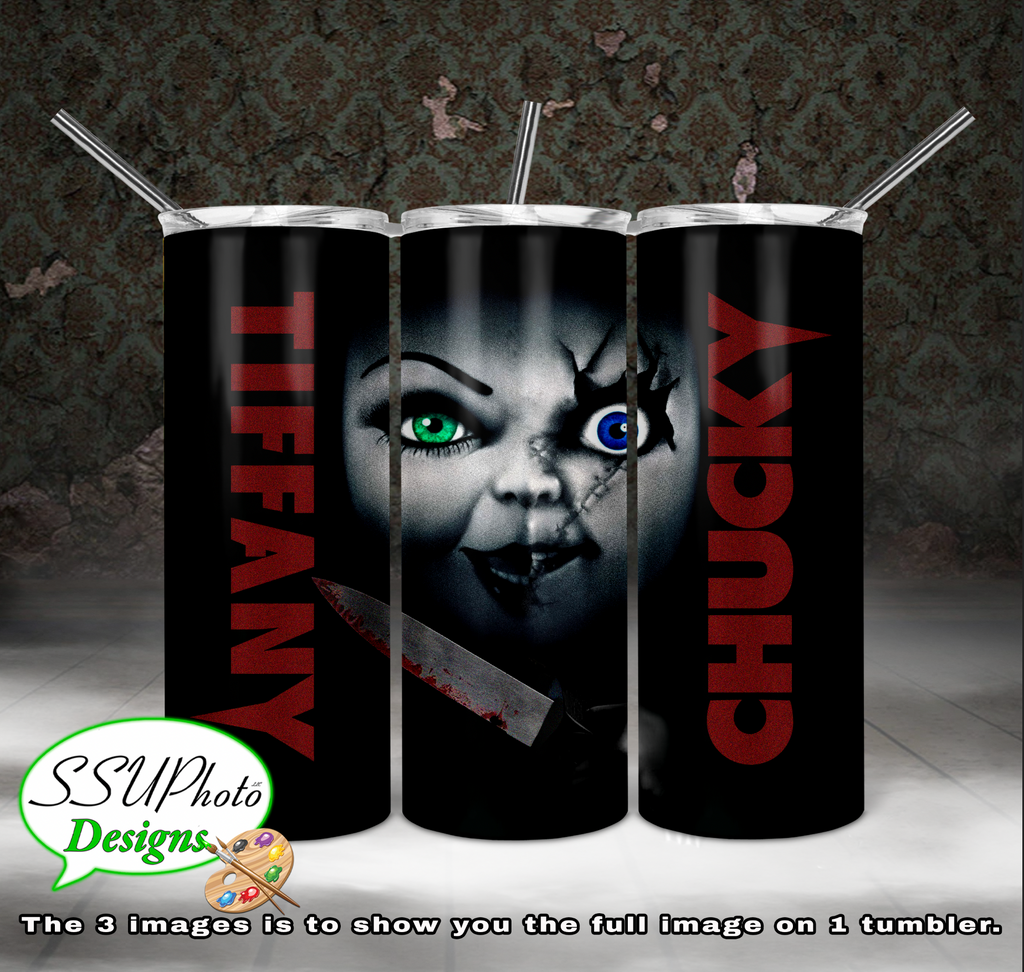 Chucky and Tiffany 20 oz and 30oz OZ Skinny TumblerD Digital Design