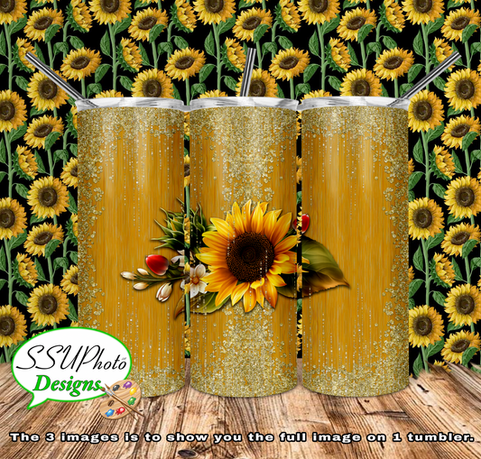 SunflowerGlitter 20 oz and 30oz OZ Skinny TumblerD Digital Design