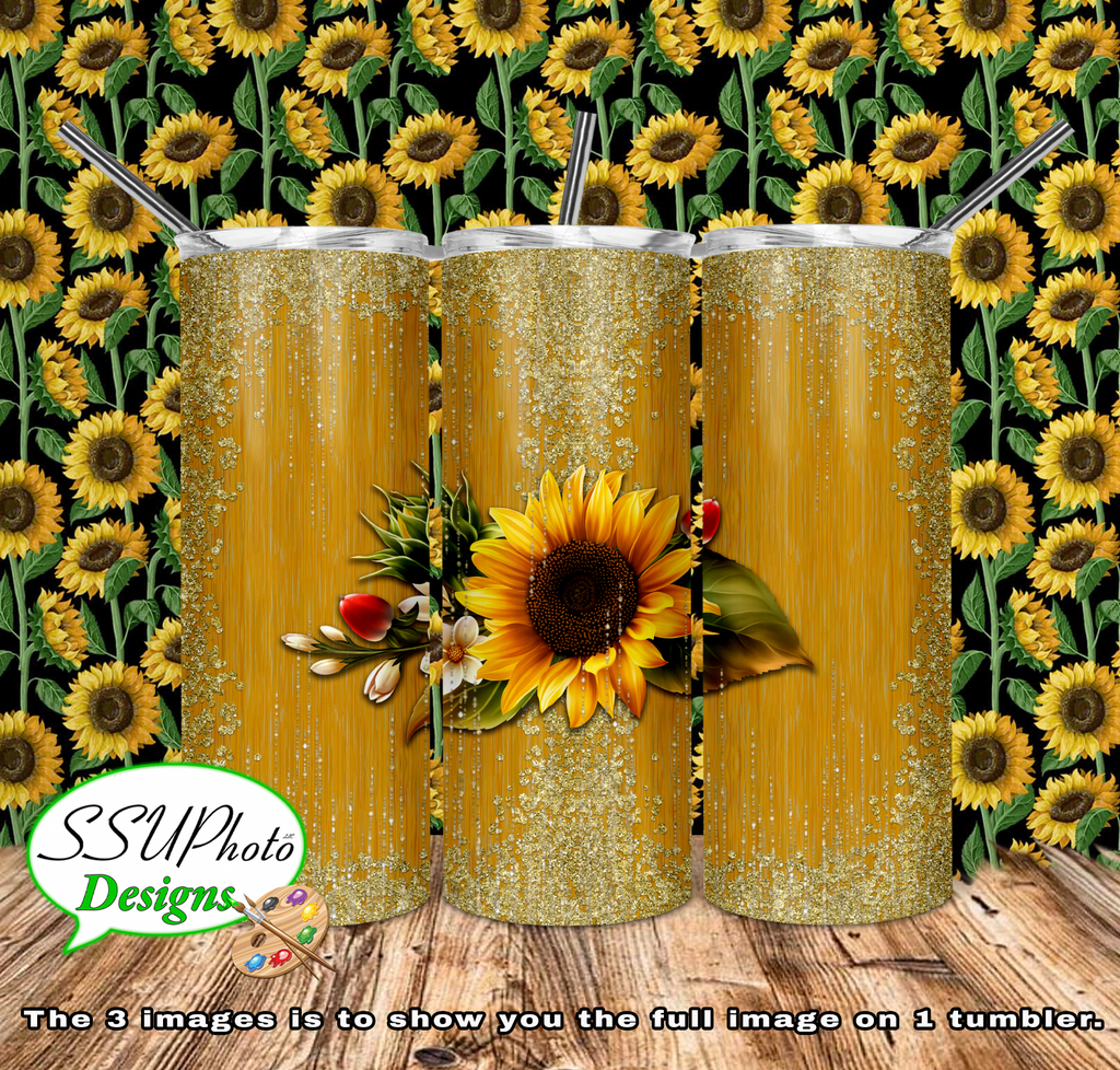 SunflowerGlitter 20 oz and 30oz OZ Skinny TumblerD Digital Design