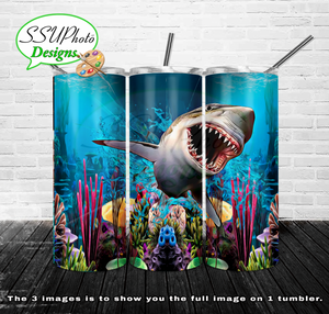 Shark breaking through 20 oz and 30oz OZ Skinny TumblerD Digital Design