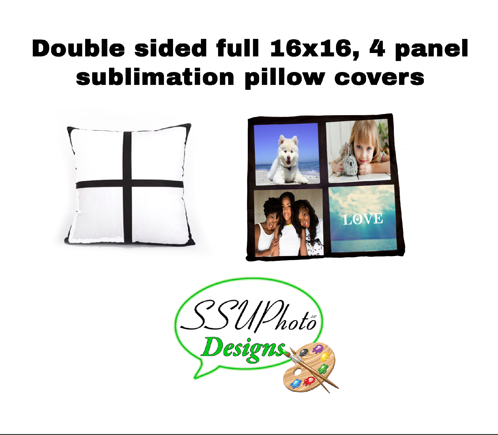 set of 2) 16x16 double sided 4 panel Sublimation pillow covers