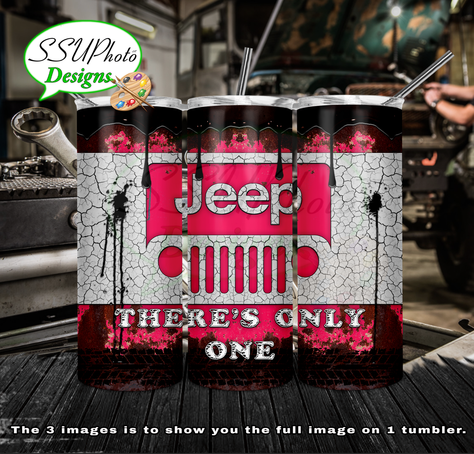 Pink Rusty Jeep 20 oz and 30oz OZ Skinny TumblerD Digital Design