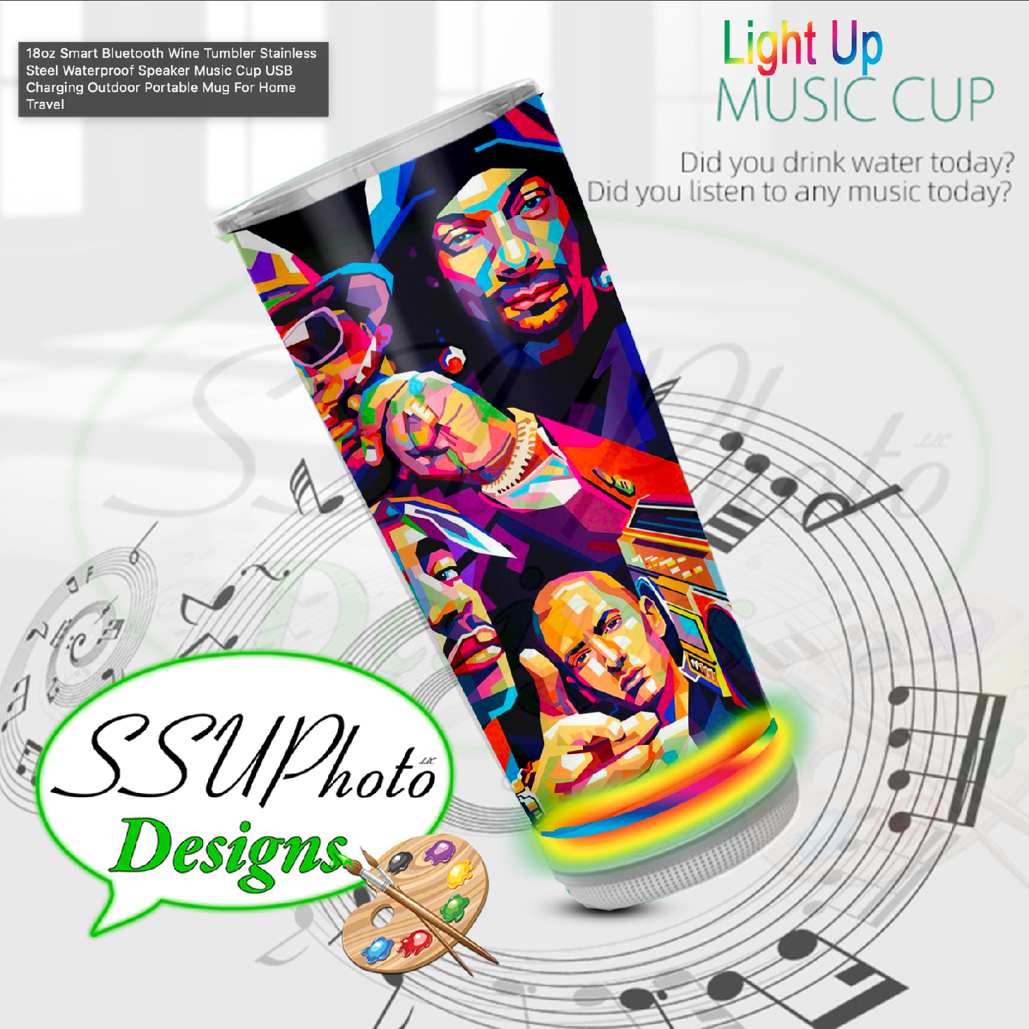 Bluetooth Music Sublimation Tumbler 18oz