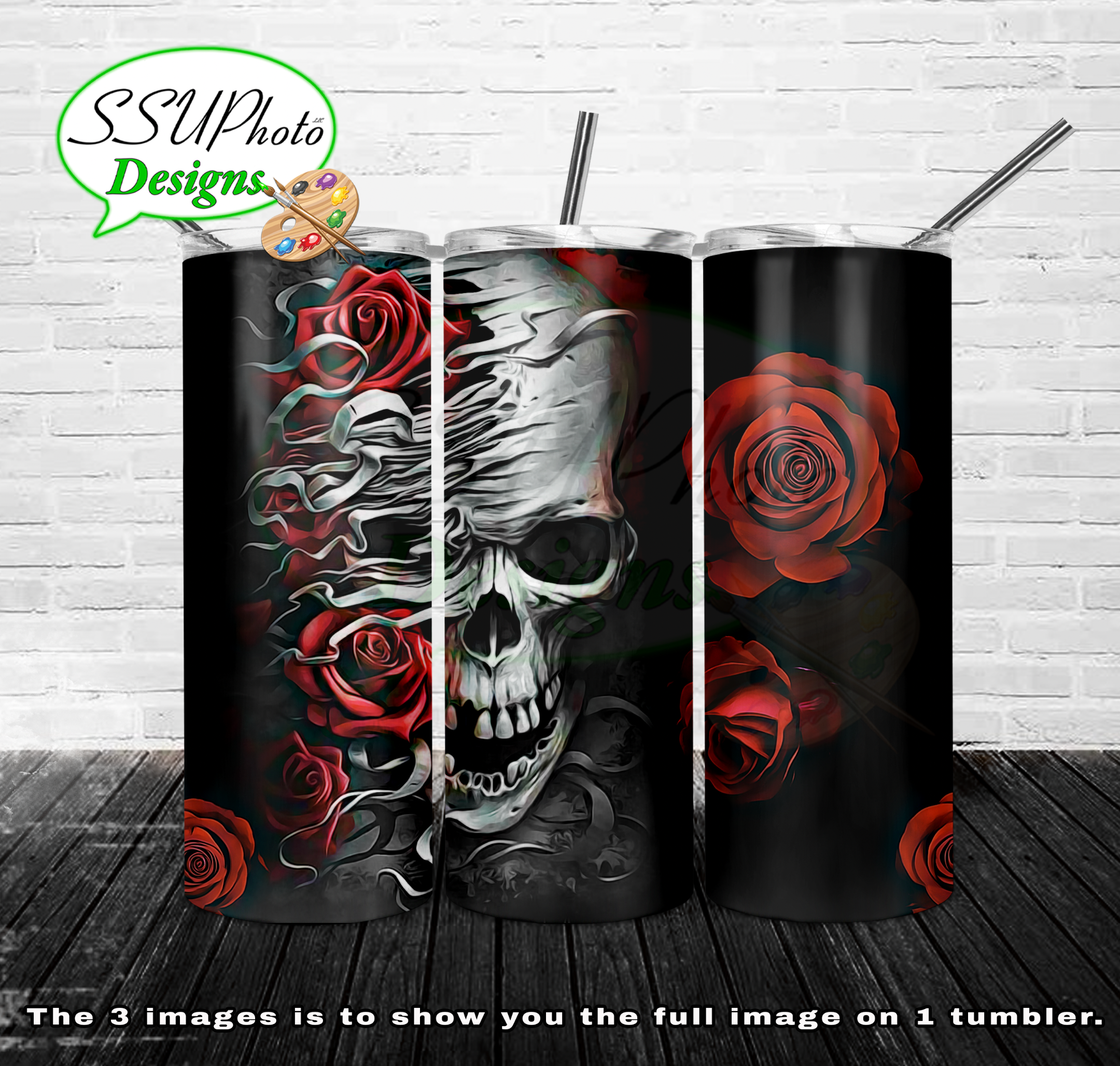 Skull Rose 20 oz and 30oz OZ Skinny TumblerD Digital Design