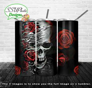 Skull Rose 20 oz and 30oz OZ Skinny TumblerD Digital Design