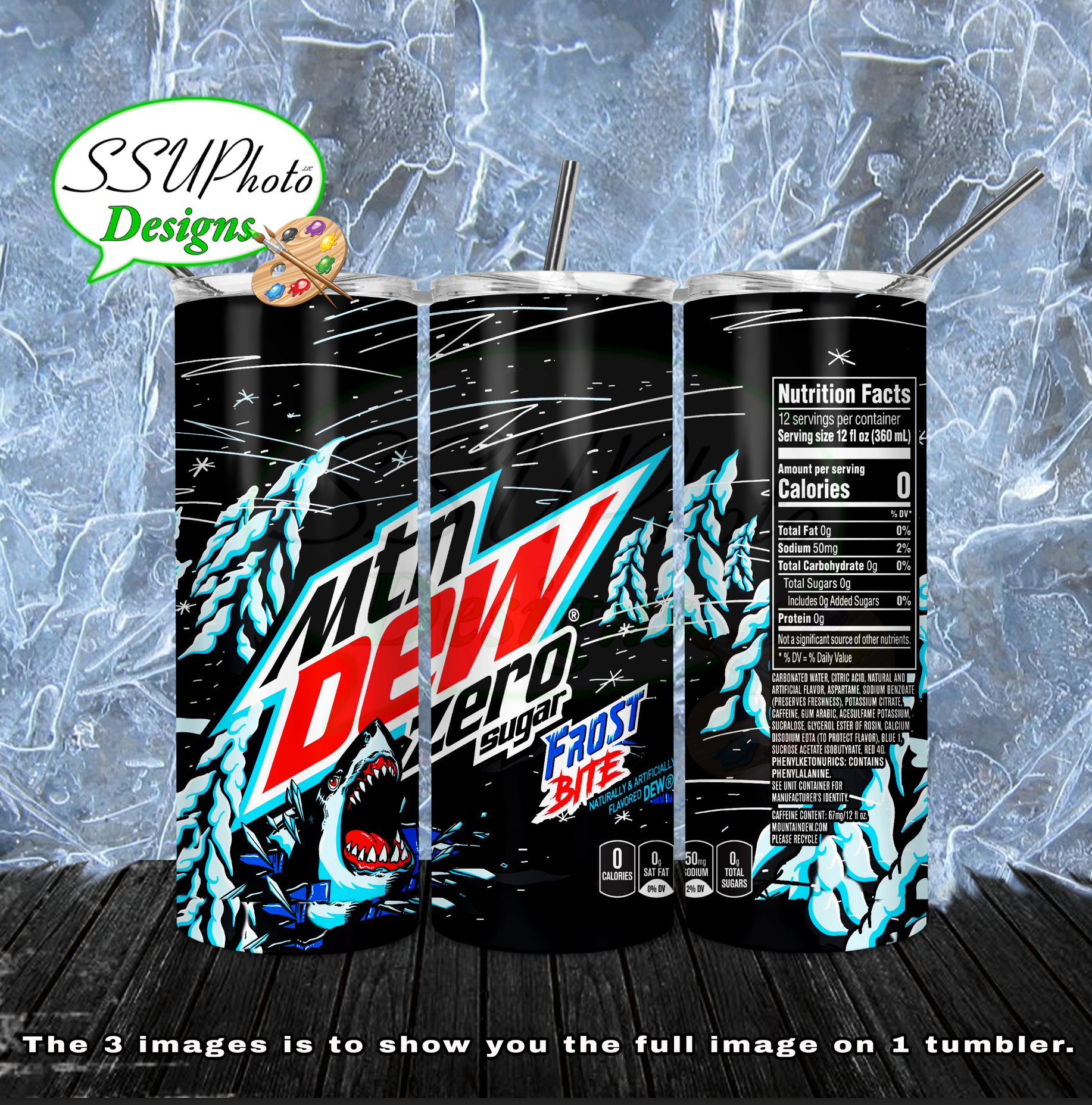 MtN Dew Frost bite zero 20 oz and 30oz OZ Skinny TumblerD Digital Design