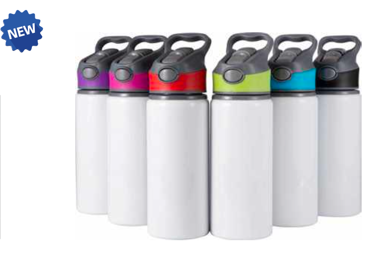 20 oz Alu Water Bottle White Sublimation with Colored Straw Cap