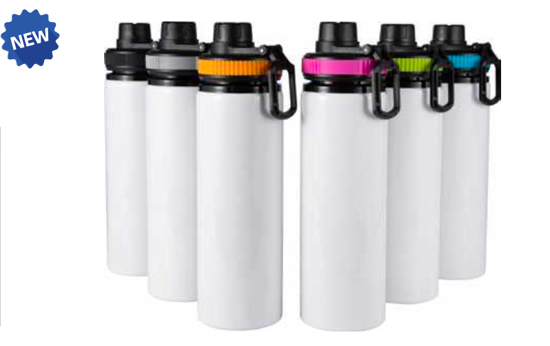 28 oz Alu Water Bottle White Sublimation with Colored Cap