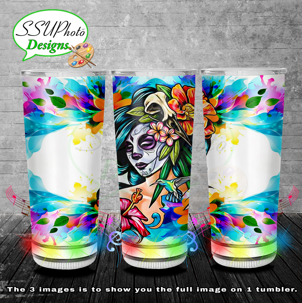 sugar skull with flowers BT Speaker TumblerD Digital Design