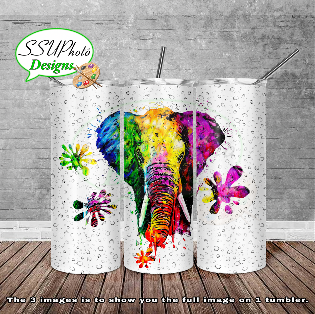 Rainbow Elephant 20 oz and 30oz OZ Skinny TumblerD Digital Design