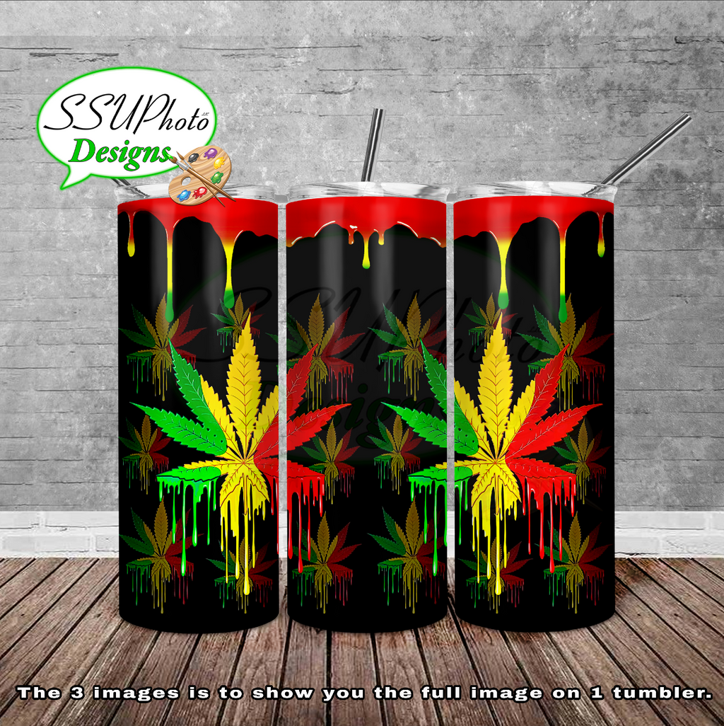 Marijuana Leaf Rasta Colors 20 oz and 30oz OZ Skinny TumblerD Digital Design