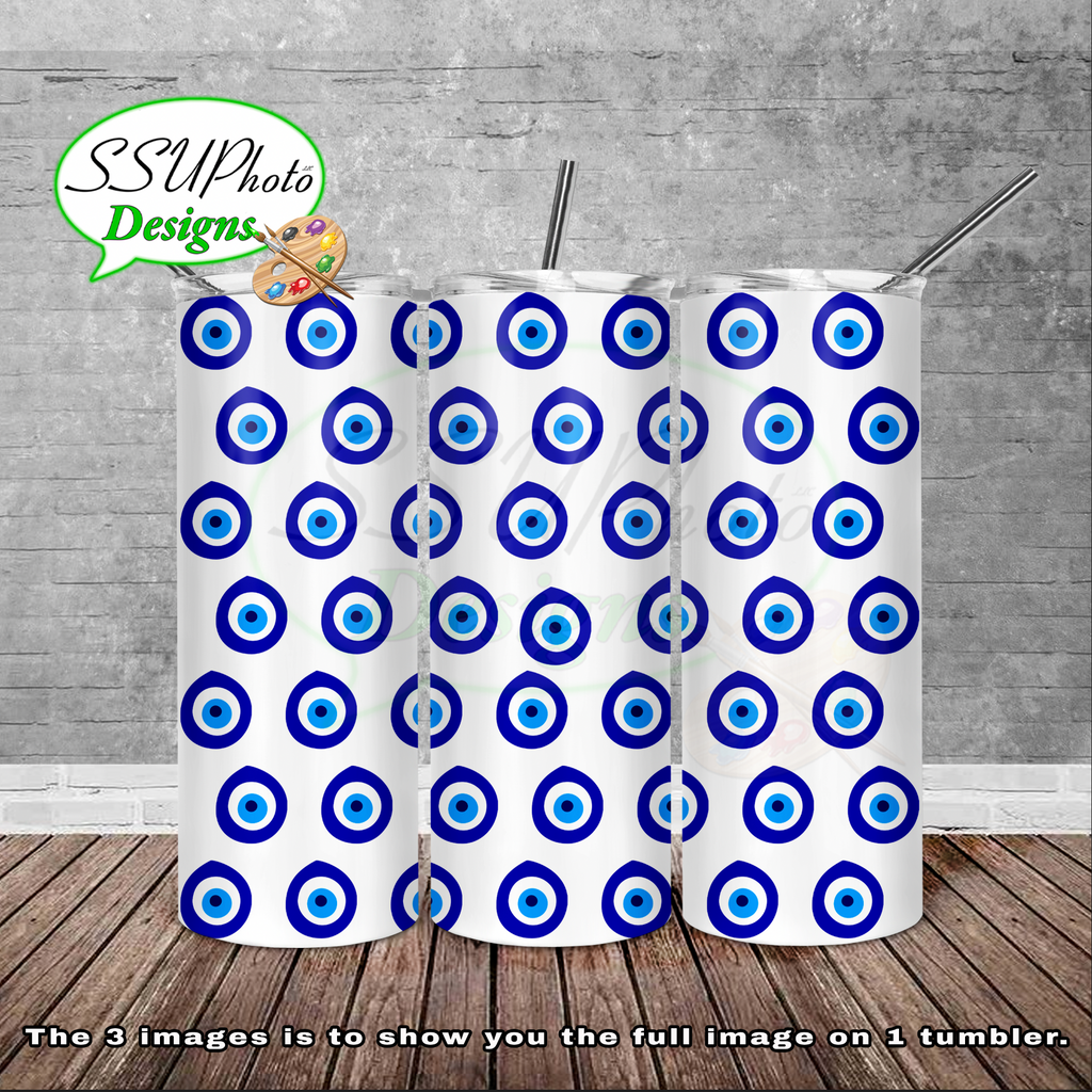 Evil Blue Eyes 20 oz and 30oz OZ Skinny TumblerD Digital Design