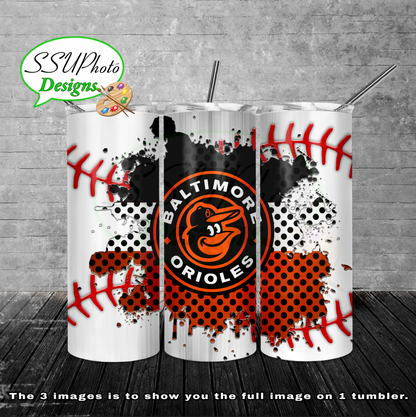 Baseball splash stitched  20 oz and 30oz OZ Skinny TumblerD Digital Design