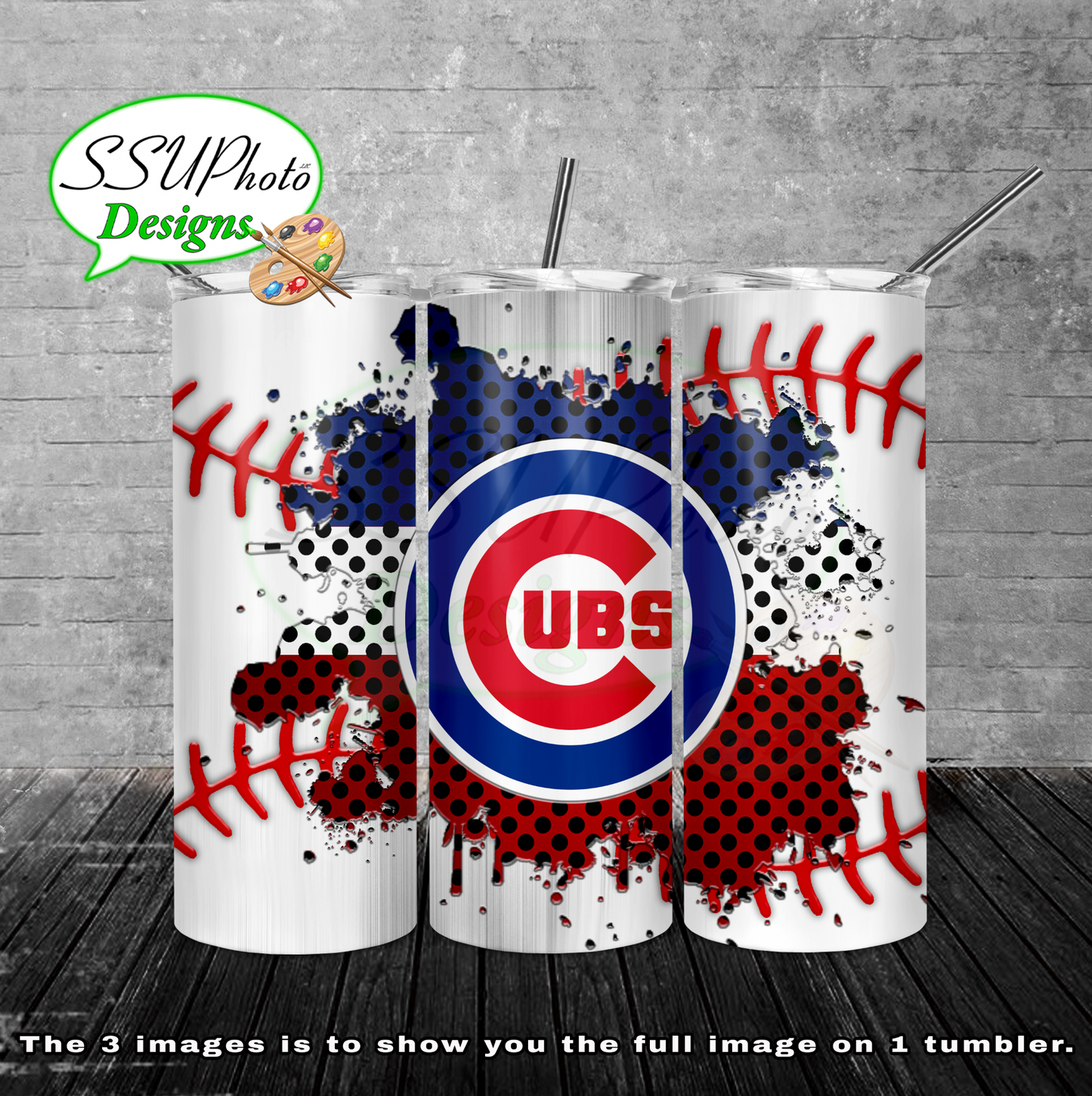 Baseball splash stitched  20 oz and 30oz OZ Skinny TumblerD Digital Design