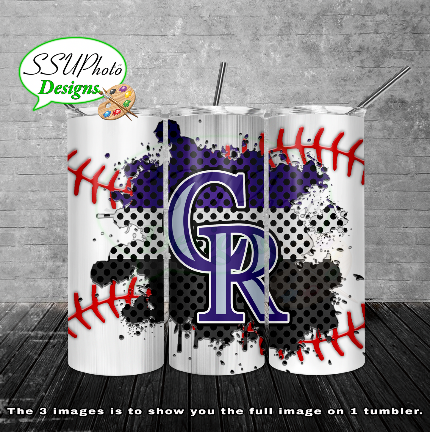 Baseball splash stitched  20 oz and 30oz OZ Skinny TumblerD Digital Design