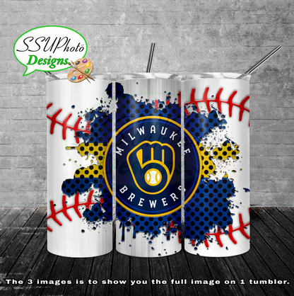 Baseball splash stitched  20 oz and 30oz OZ Skinny TumblerD Digital Design