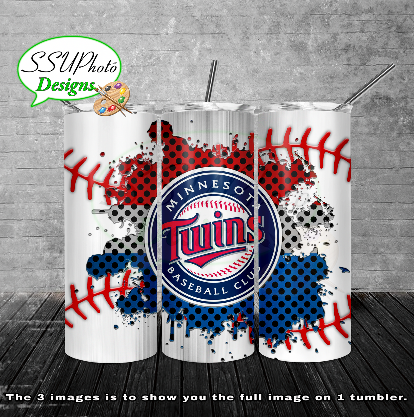 Baseball splash stitched  20 oz and 30oz OZ Skinny TumblerD Digital Design