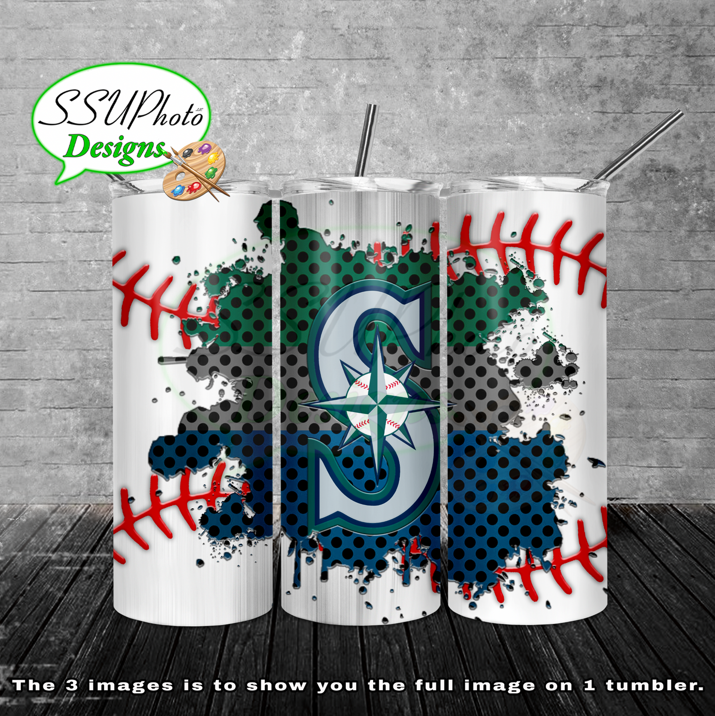Baseball splash stitched  20 oz and 30oz OZ Skinny TumblerD Digital Design
