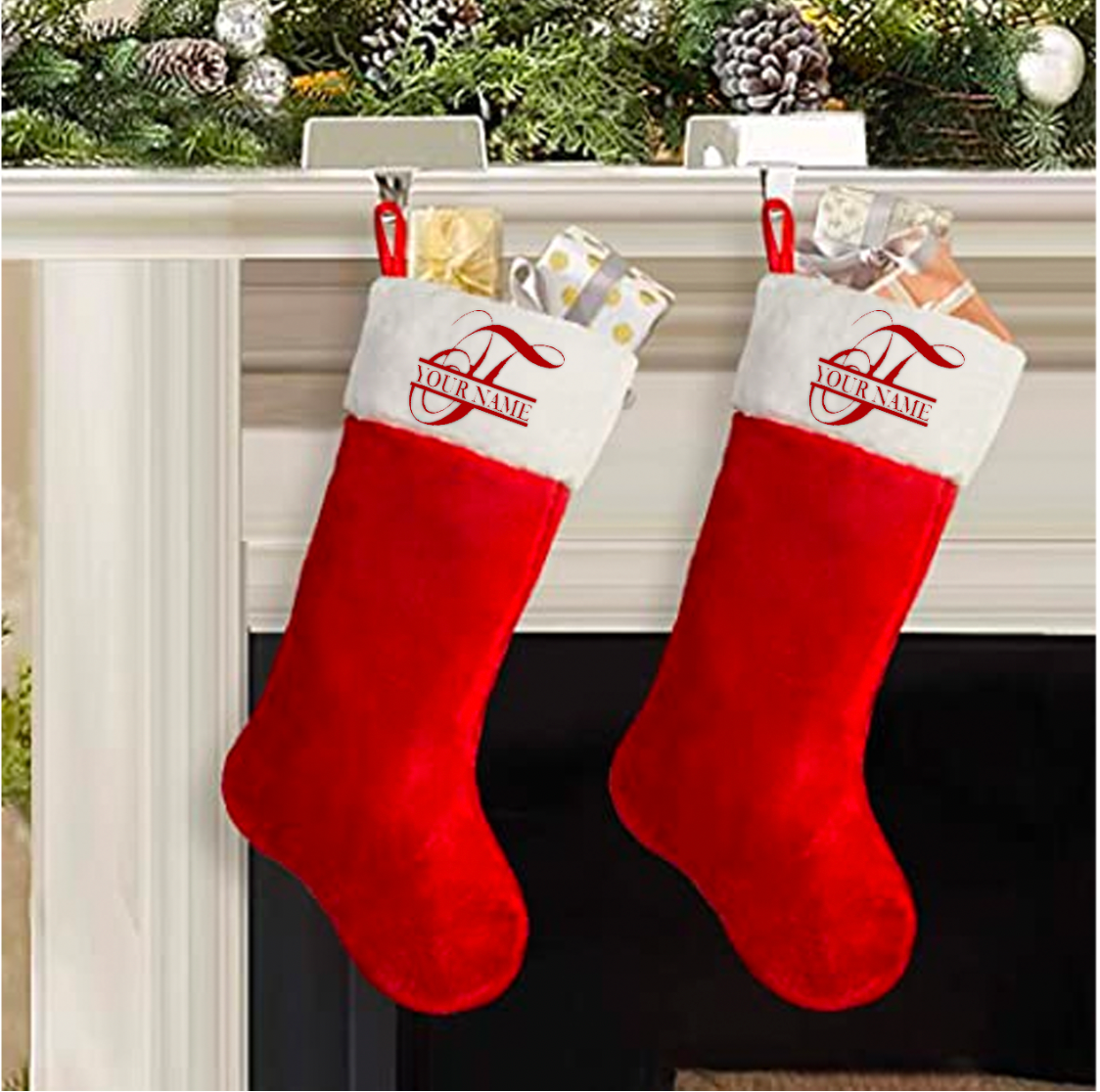 Traditional Red Holiday Stockings personalized
