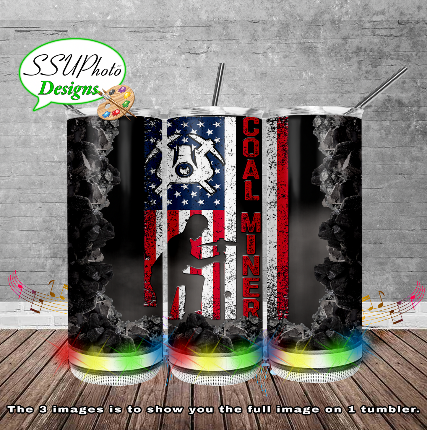 Coal Miner us flag    20 oz and 30oz 17&20oz BT Skinny TumblerD Digital Design