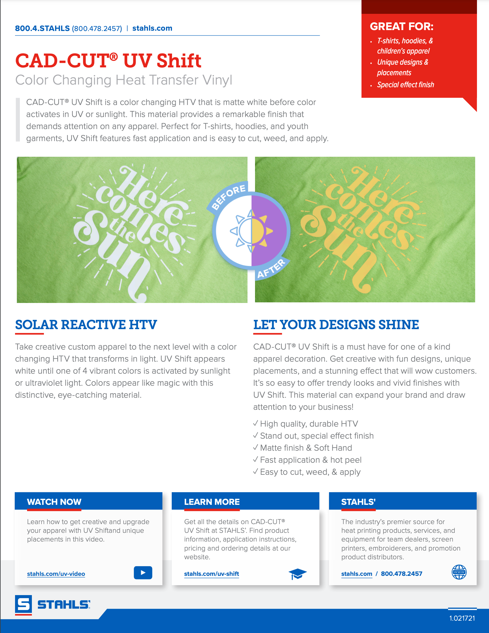 CAD-CUT® UV Shift Heat Transfer Vinyl 12x12 Sheets