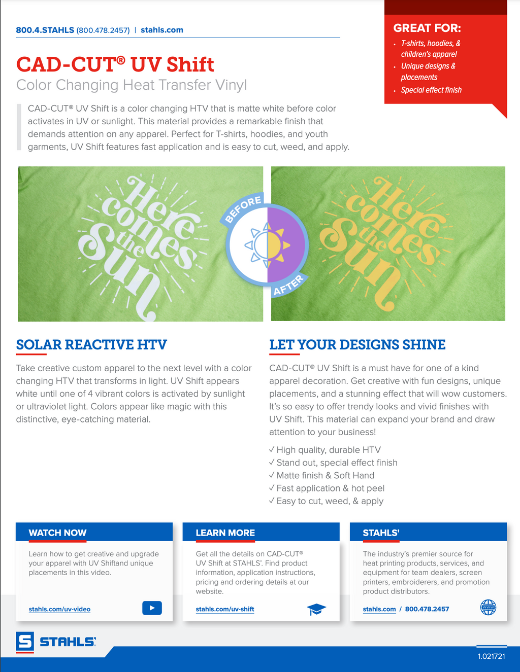 CAD-CUT® UV Shift Heat Transfer Vinyl 12x12 Sheets