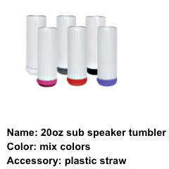 1 Case (25) Blank 6 colors 20oz Straight Bluetooth Sublimation Tumblers