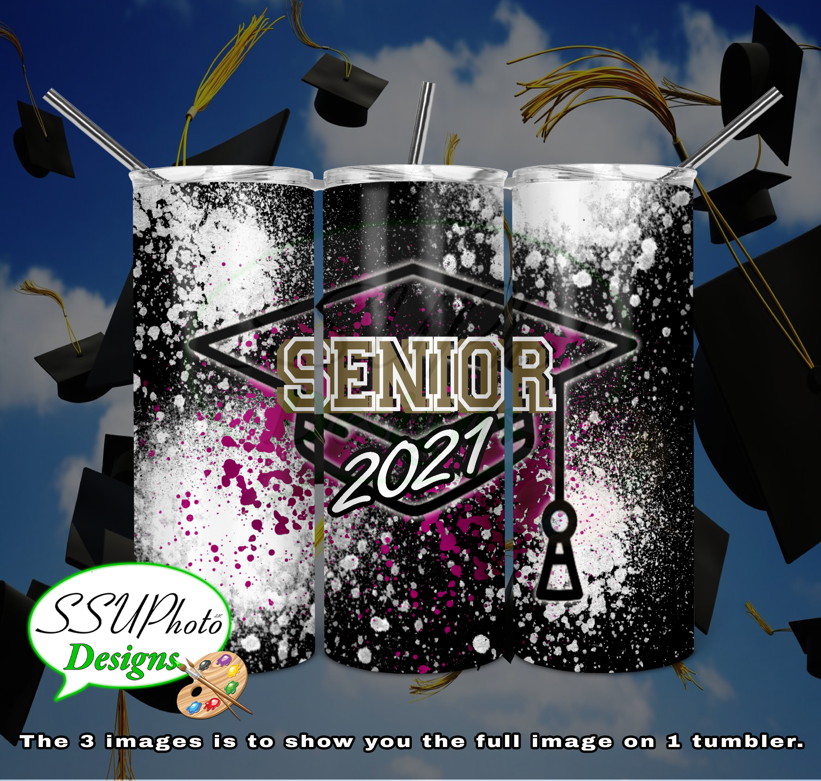 Seniors 2021 Splatter20 oz and 30oz OZ Skinny TumblerD Digital Design