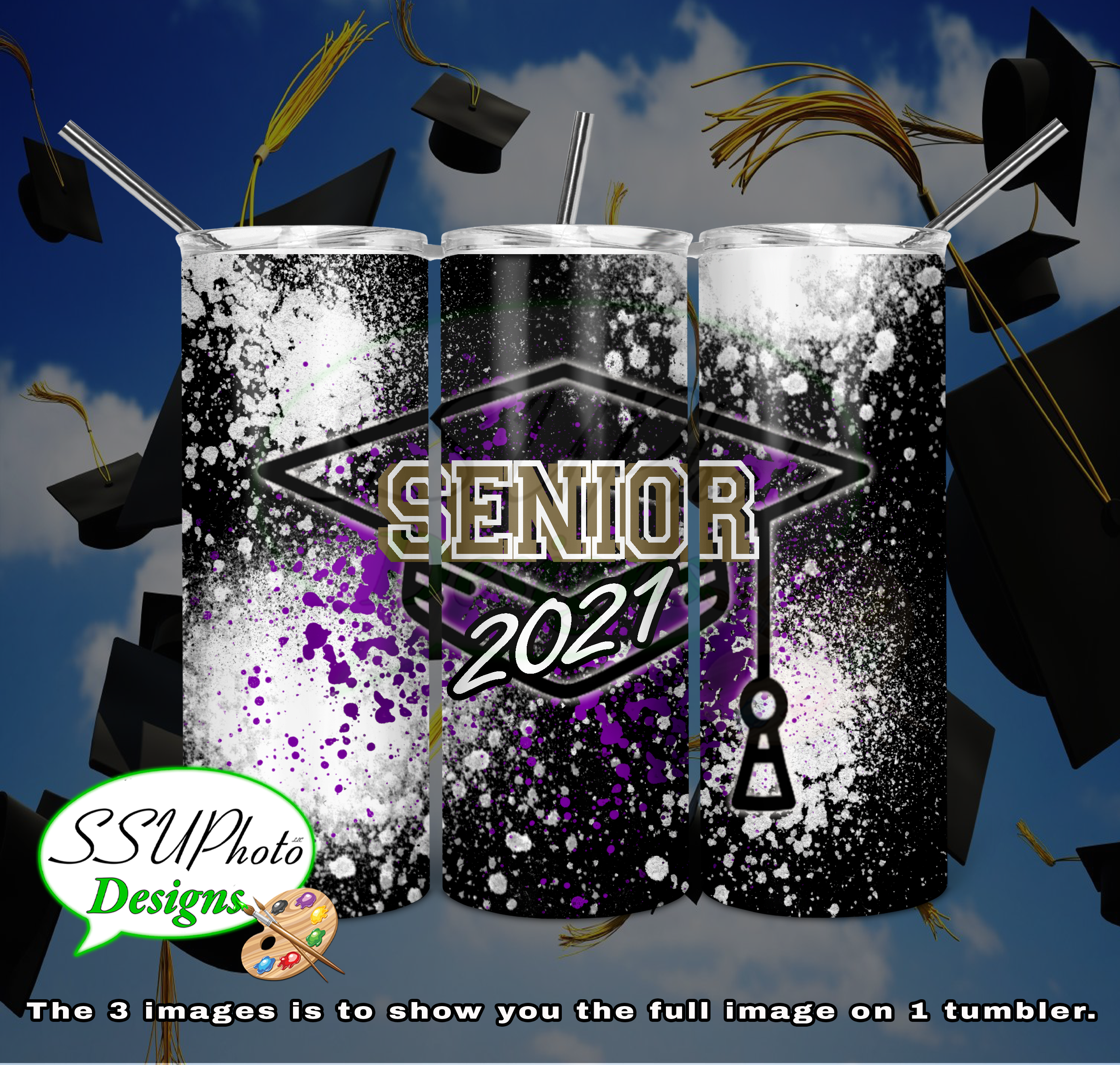 Seniors 2021 Splatter20 oz and 30oz OZ Skinny TumblerD Digital Design
