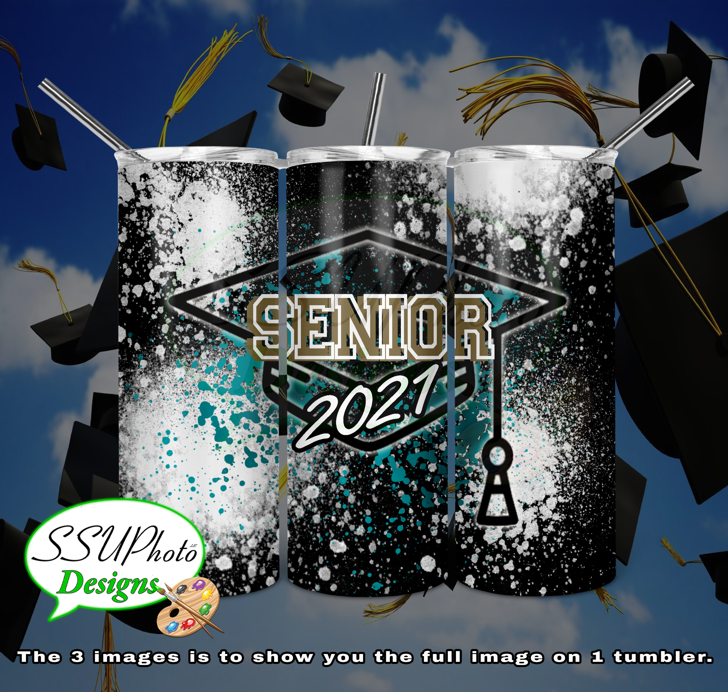 Seniors 2021 Splatter20 oz and 30oz OZ Skinny TumblerD Digital Design