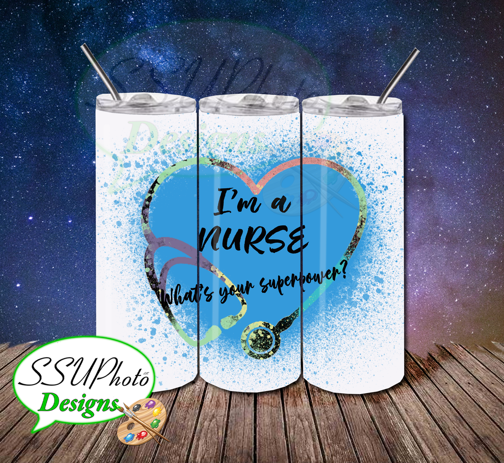 Blue Nurse Superpower 20 OZ Skinny TumblerD Digital Design