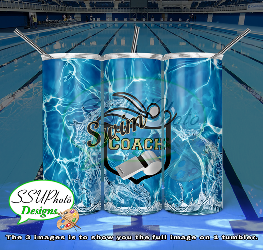 Swim Coach 20 OZ Skinny TumblerD Digital Design